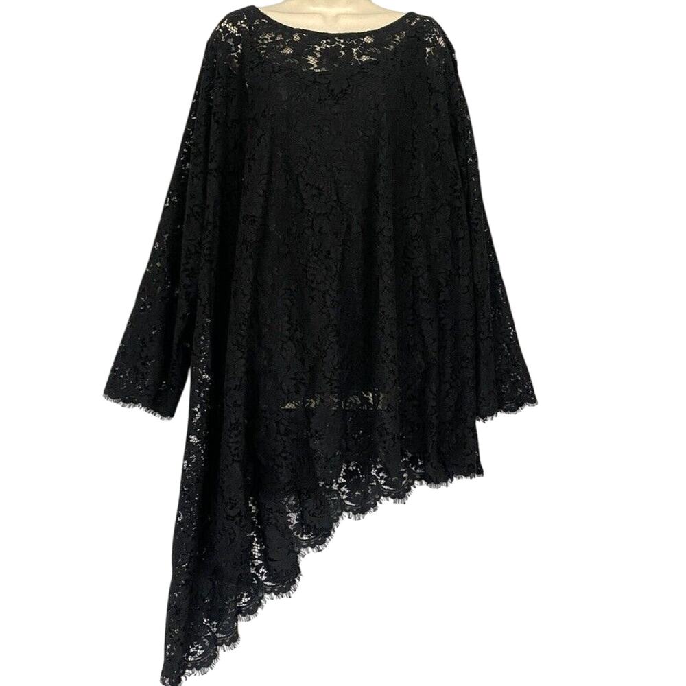 Roamans‎ Top Womens 30W Black Lace Tunic Layered Asymmetric Dressy Whimsigoth